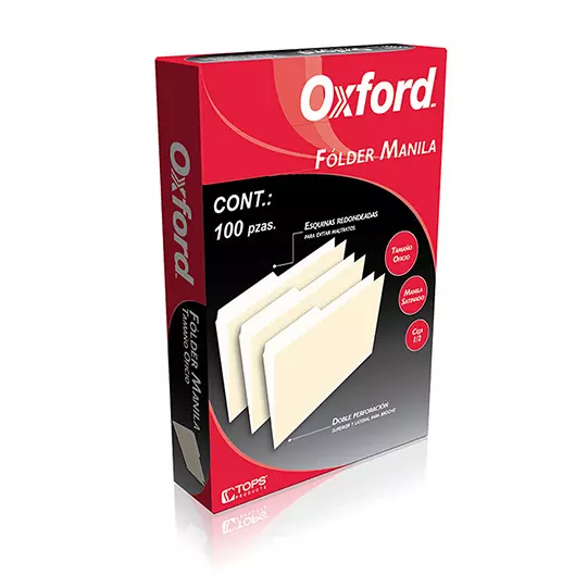 Folder manila Oxford oficio color crema ceja 1/2 caja con 100 pzas