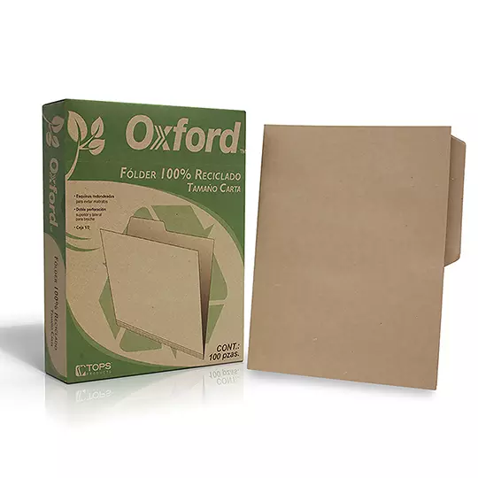 Folder kraft Oxford carta ceja 1/2 caja con 100 pzas