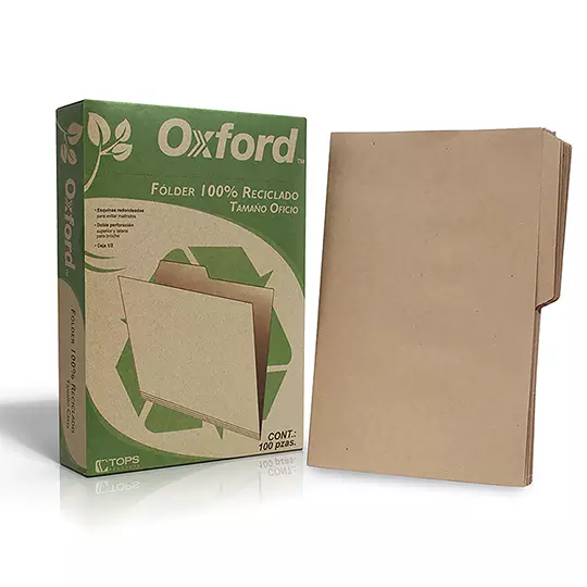 Folder kraft Oxford oficio ceja 1/2 caja con 100 pzas