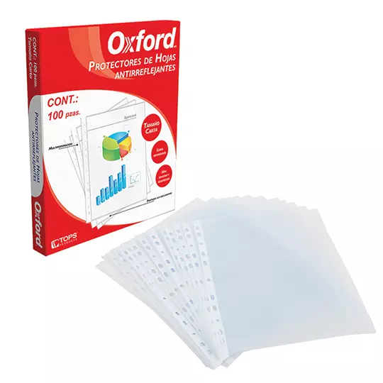 Protector de hojas Oxford carta antirreflejante caja con 100 pzas
