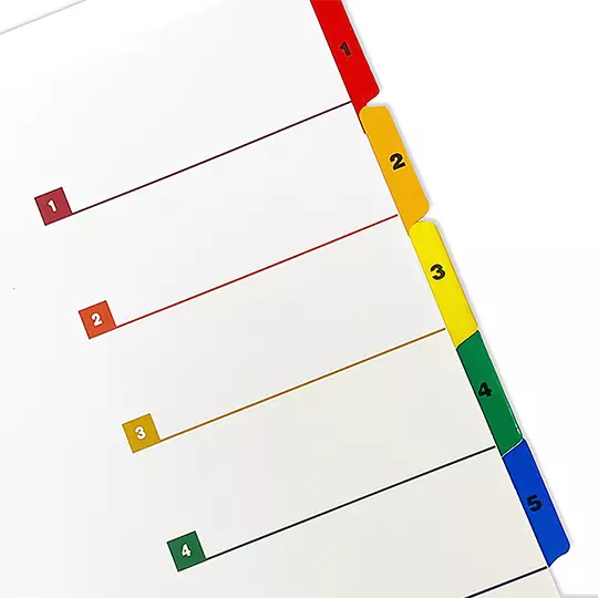 Separador numérico con índice Cardinal carta 1-5 divisiones impresas