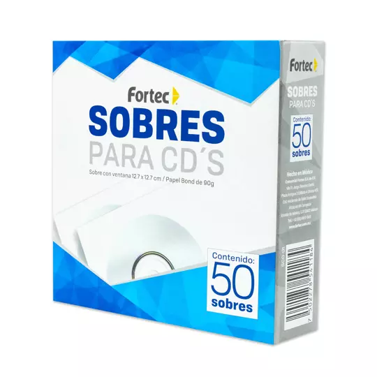 Sobre blanco para CD Fortec con ventana caja con 50 piezas