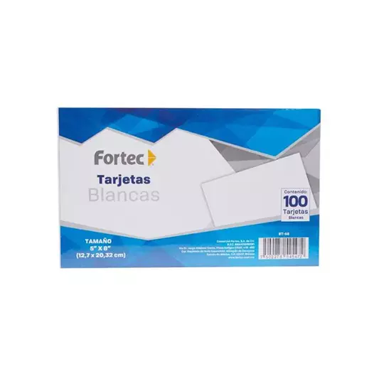 Tarjeta índice Fortec rayada 12.7 x 20.32 cm paquete con 100 pzas