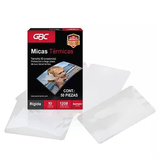 Mica térmica GBC 11.5x8cm espesor de 10 milésimas forma rígida
