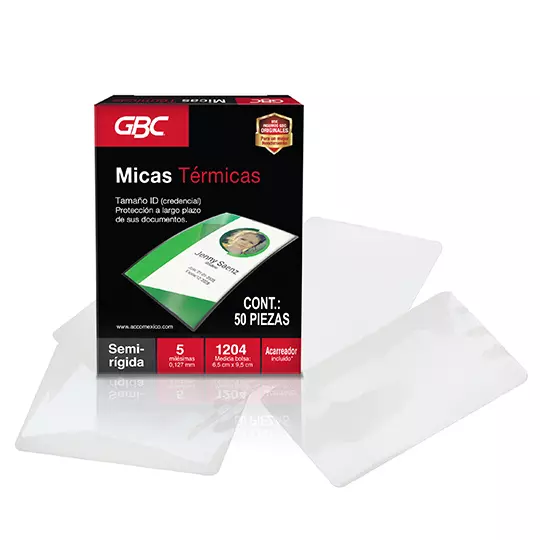 Mica térmica GBC 6.5x9.5cm espesor de 5 milésimas forma semi-rígida