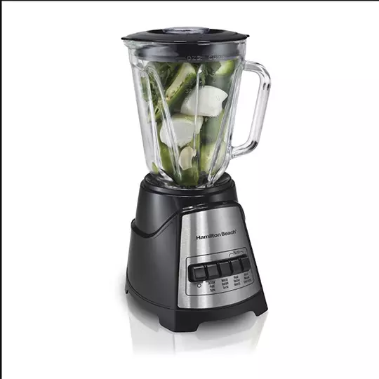 Licuadora HAMILTON BEACH power elite vaso de vidrio 1.2 litros negra 58148-MXR