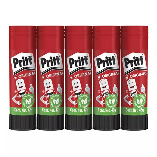 Lápiz adhesivo Pritt en barra de 42 grs charola con 5 piezas
