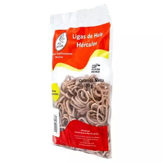 Ligas Hercules de hule natural no. 10. bolsa con 80 gramos