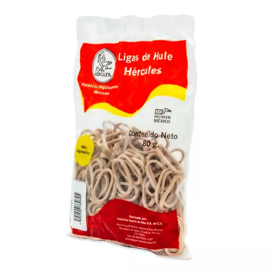Ligas Hercules de hule natural no. 12. bolsa con 80 gramos