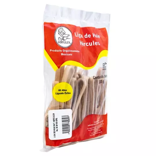 Ligas Hercules de hule natural no. 64. bolsa con 100 gramos