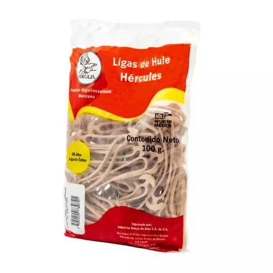 Ligas Hercules de hule natural no. 18. bolsa con 100 gramos, tipo ancla