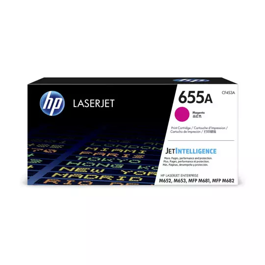 Cartucho de tóner magenta HP 655a.