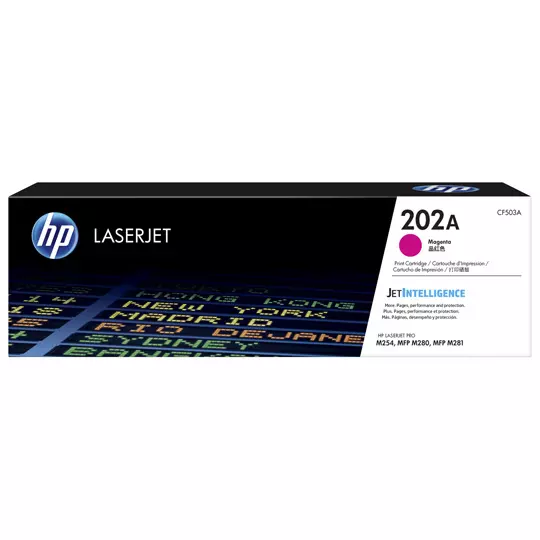 Cartucho de tóner magenta HP 202a.