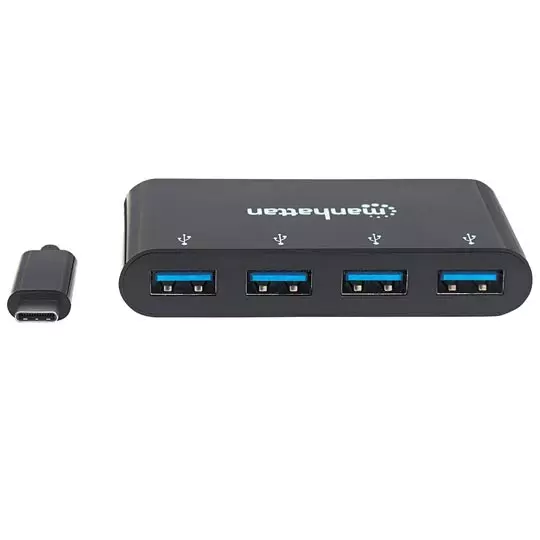 Hub Manhattan USB tipo c v3.1 4 ptos negro