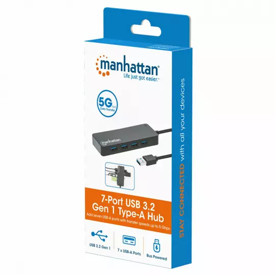 HUB USB V3.2 7 PTOS A SIN FUENTE 5GBPMANHATTAN