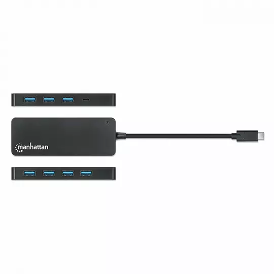 Hub Manhattan USB-C Macho 7x USB-A 3.2 1x USB Micro-B 5 Gbit/s Negro