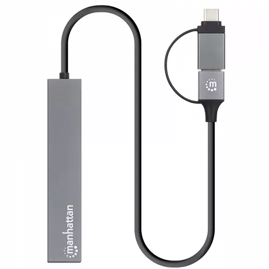 Hub Manhattan c/conector de USB-A a USB-C con 4 puertos USB A 3.2