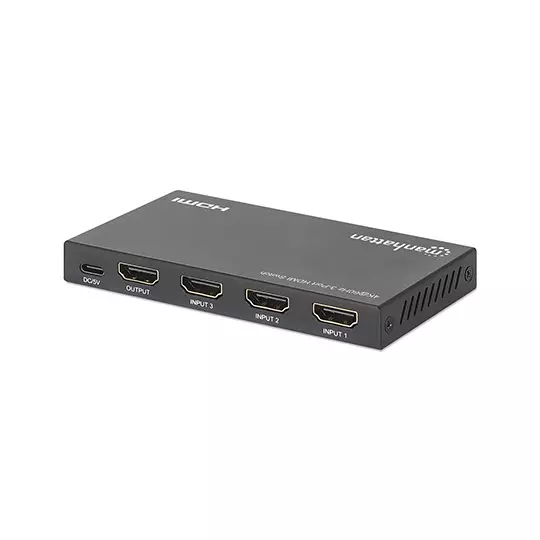 Switch HDMI 4K60Hz, 3 entradas compacto negro