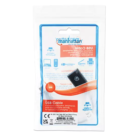 Cable Manhattan USB-C v3.1 15cm azul. 