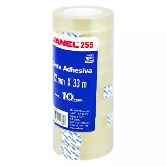 Cinta adhesiva económica línea 255 JANEL12x33 con 10 piezas