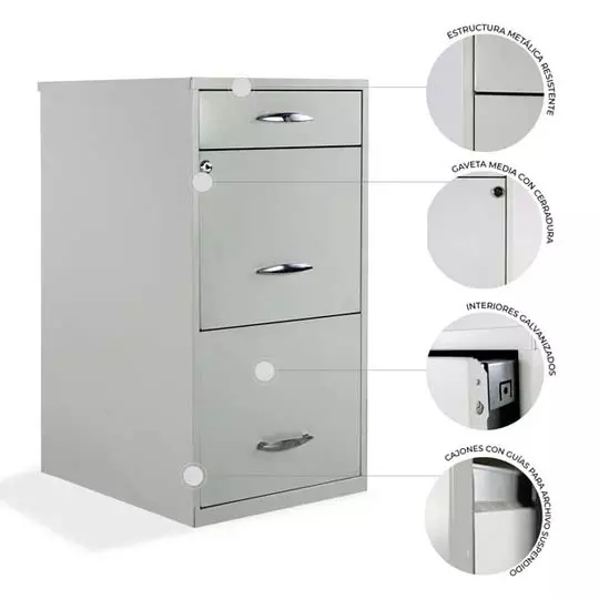 Archivero metálico MUNDO IN tamaño carta 2 gavetas + 1 cajón color blanco