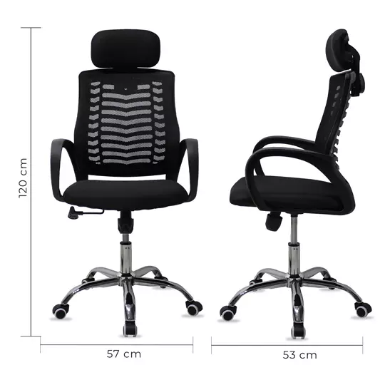 Silla directiva MUNDO IN 108A respaldo en malla y asiento en tela con cabecera