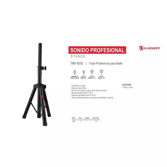 Tripie profesional de Acero para bafle 35kg. Marda kaiser Color negro.