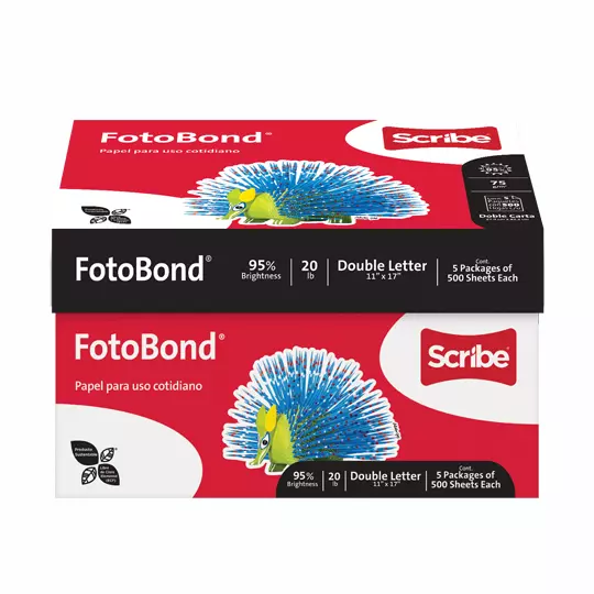 Caja de papel bond Fotobond Scribe tamaño doble carta 95% de blancura 75gr.