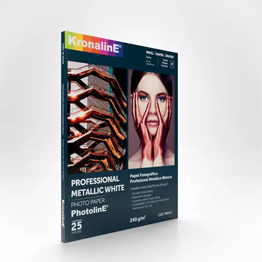 Papel fotografico Kronaline metallic white tamaño carta paquete con 25 hojas