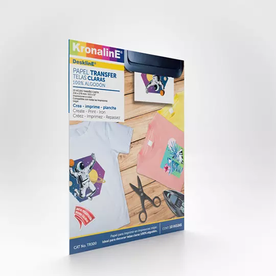 Papel transfer Kronaline para tela clara tamaño carta paquete con 10 hojas