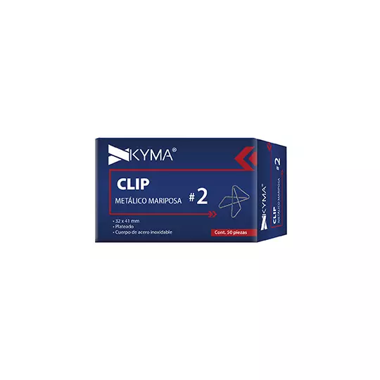 Clip metálico kyma mariposa no.2 c/50 pzs 32x41mm