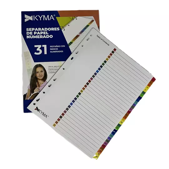 Separador de Papel KYMA con ceja de color con 31 Cejas.