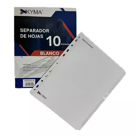 Separador de Papel KYMA con ceja Blanco con 10 Cejas.