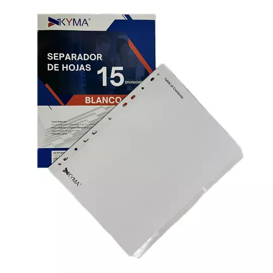 Separador de Papel KYMA con ceja Blanco con 15 Cejas.