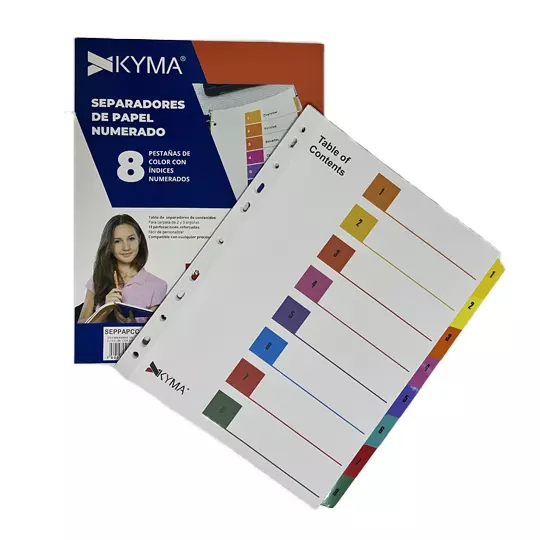 Separador de Papel KYMA con ceja de color con 8 Cejas.