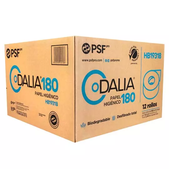 Papel Higiénico blanco Dalia, caja c/12 bobinas 180 m c/u jr