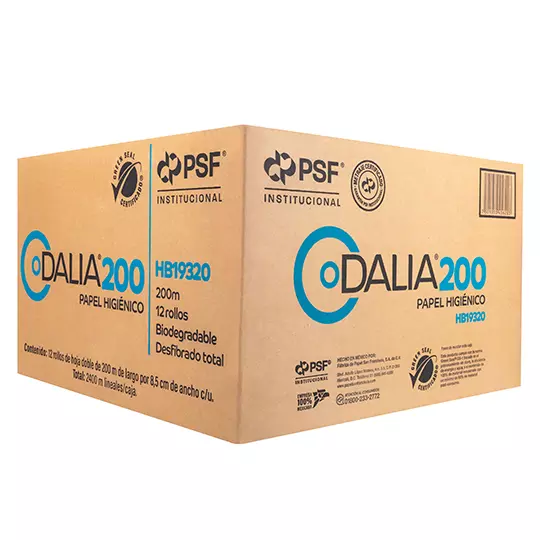 Papel Higiénico blanco Dalia, caja c/12 bobinas 200 m c/u jr