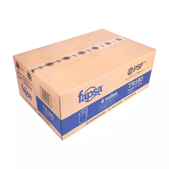 Toalla Fapsa en rollo blanca de 180 m, caja c/ 6 bobinas