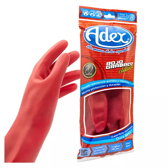 Guantes de hule Adex color rojo, N. 8.