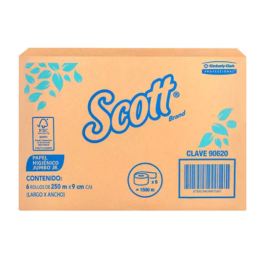 Papel Higiénico blanco Scott, caja c/6 bobinas 250m jumbo jr mod 90620