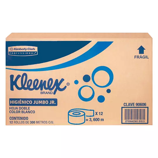 Papel Higiénico blanco Kleenex, caja c/12 bobinas 300m jumbo jr mod 90606