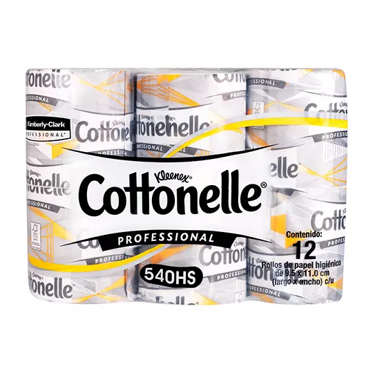 Papel Higiénico blanco Kleenex Cottonelle 540 hjs sencillas,colchon c/ 72 rollos