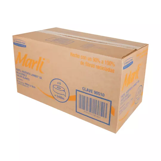 Papel Higiénico blanco Marli, caja c/ 6 bobinas 400m jumbo mod 90510