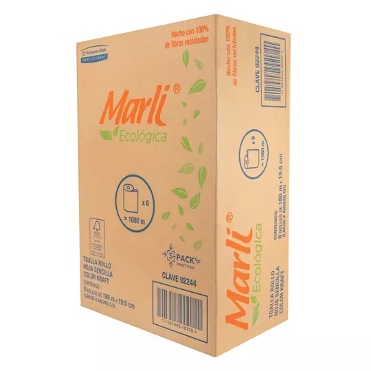 Toalla en rollo kraft Marli de 180 m, caja c/ 6 bobinas