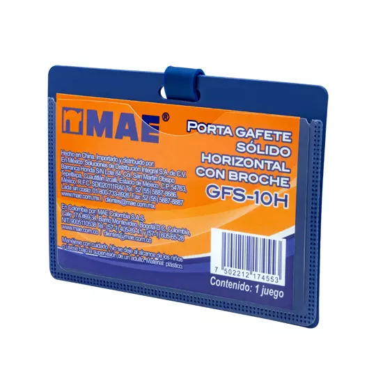 Gafete azul horizontal marca mae 1 pieza.