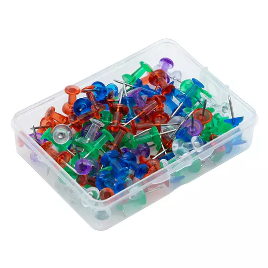 Caja de pines mae colores traslucidos con 100 piezas