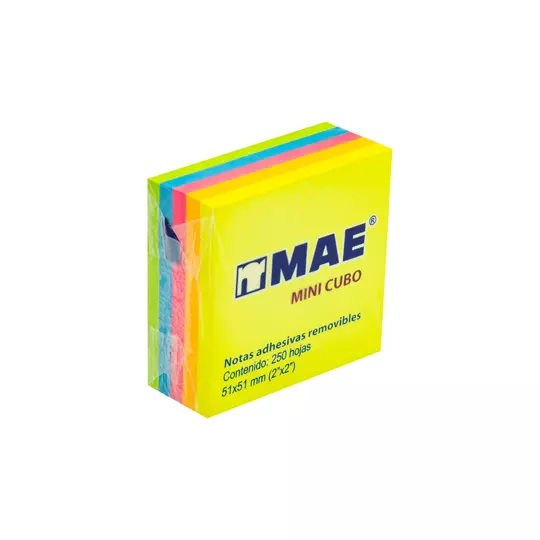 Notas Adhesivas MAE neón 2x2 pul block con 250 hojas de colores