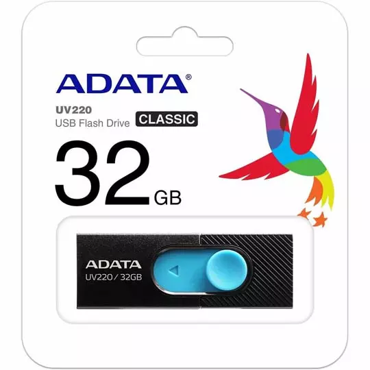 Memoria USB Adata UV220, 32GB, USB-A 2.0, Negro/Azul