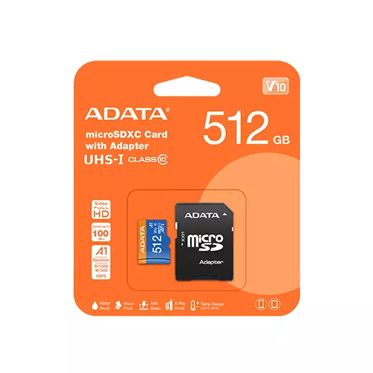 MEMORIA FLASH ADATA PREMIER, 512GB MICROSDXC UHS-I CLASE 10, CON ADAPTADOR