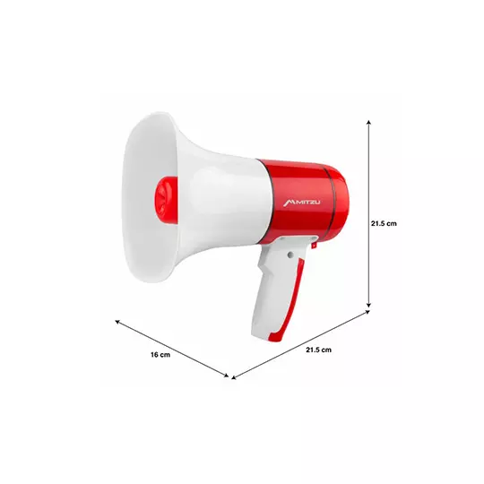 Megáfono recargable MITZU con entradas USB, micro SD, rec, sirena de 30w